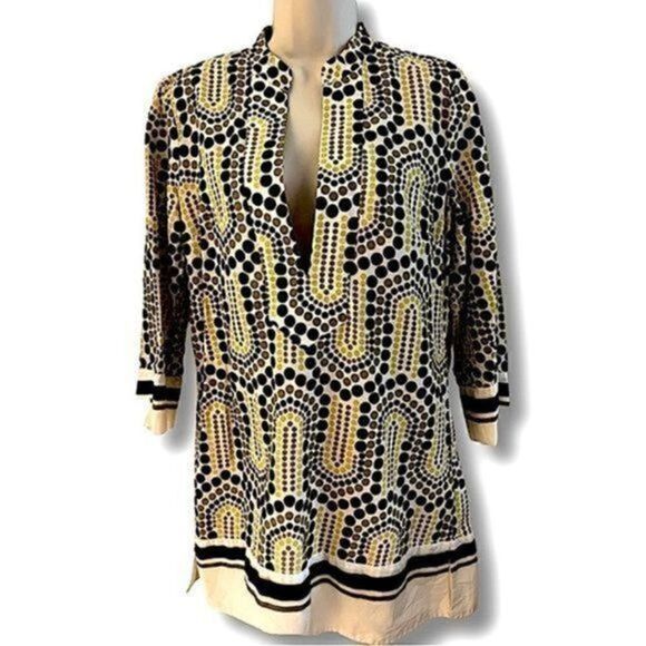 NY & Company Tunic. Size Medium. Yellow and brown. Circle pattern. - Picture 1 of 5